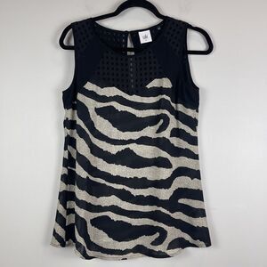Cabi Women Tivoli Blouse Top XS Black Zebra Print Mesh Neckline Lightweight 5046